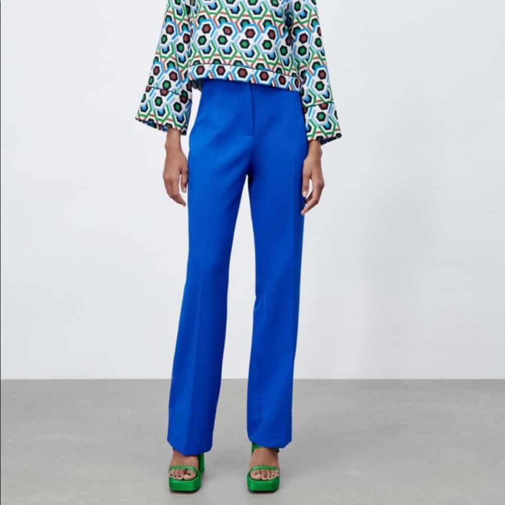 High waisted flare blue pants